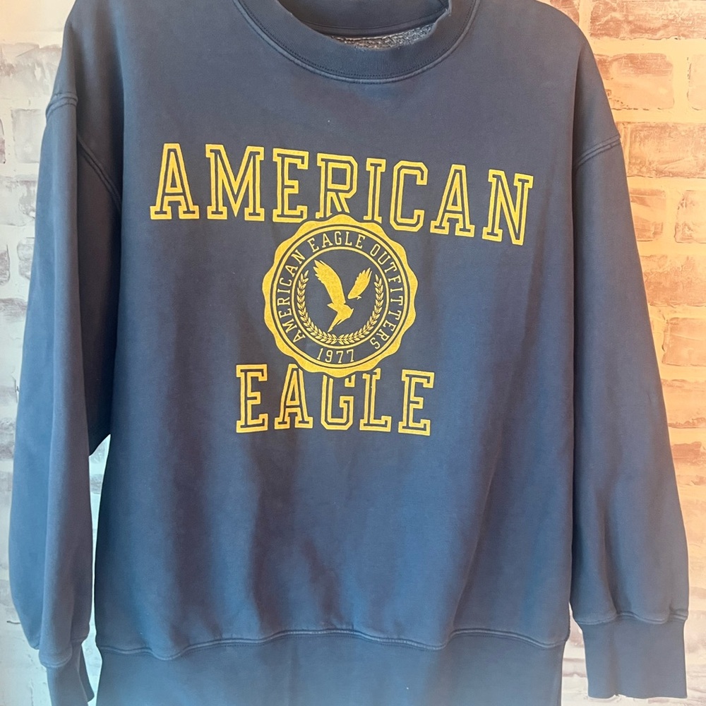 American Eagle Outfitters Blue Crewneck Sweater Classic Design
